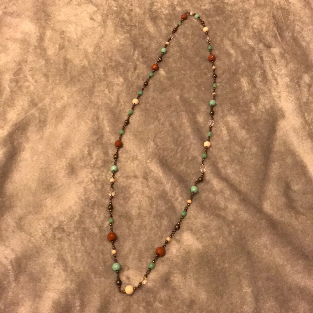 Glass Bead and Metal Chain Necklace